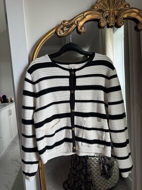 Universal Thread Black & White Striped Button-Front Cardigan